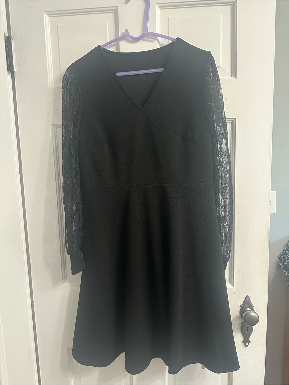 NWT Emery Rose Black Lace Sleeve Fit & Flare Dress Size L